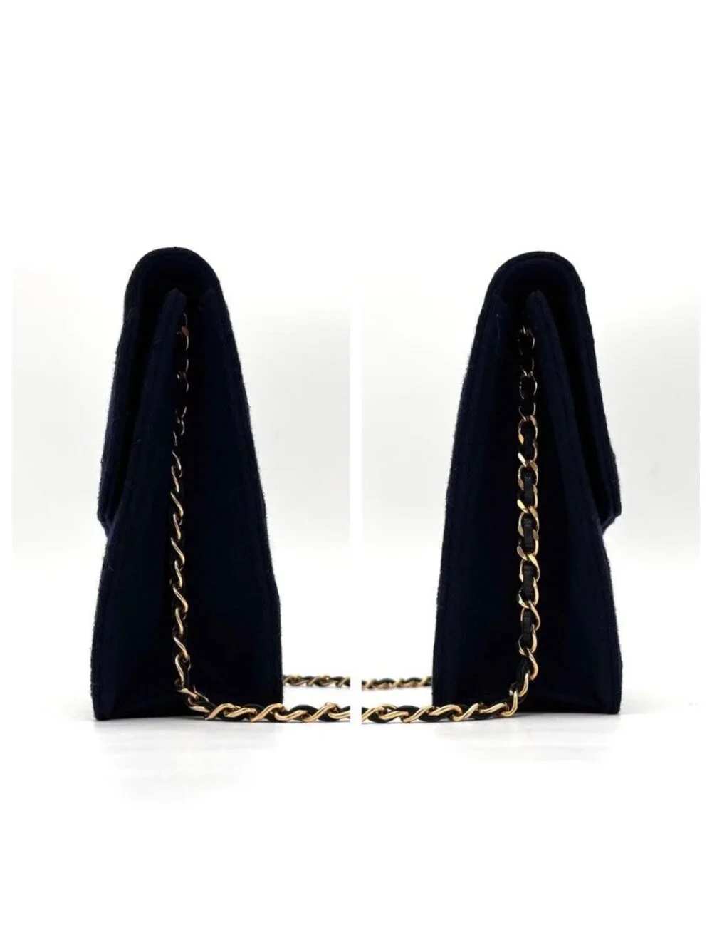 Chanel Quilted Cotton Chain Shoulder Bag Navy Gold